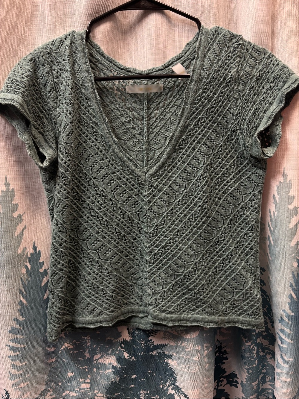 Shyanne Sage Green Knit V-Neck Crochet Detail Crop Top